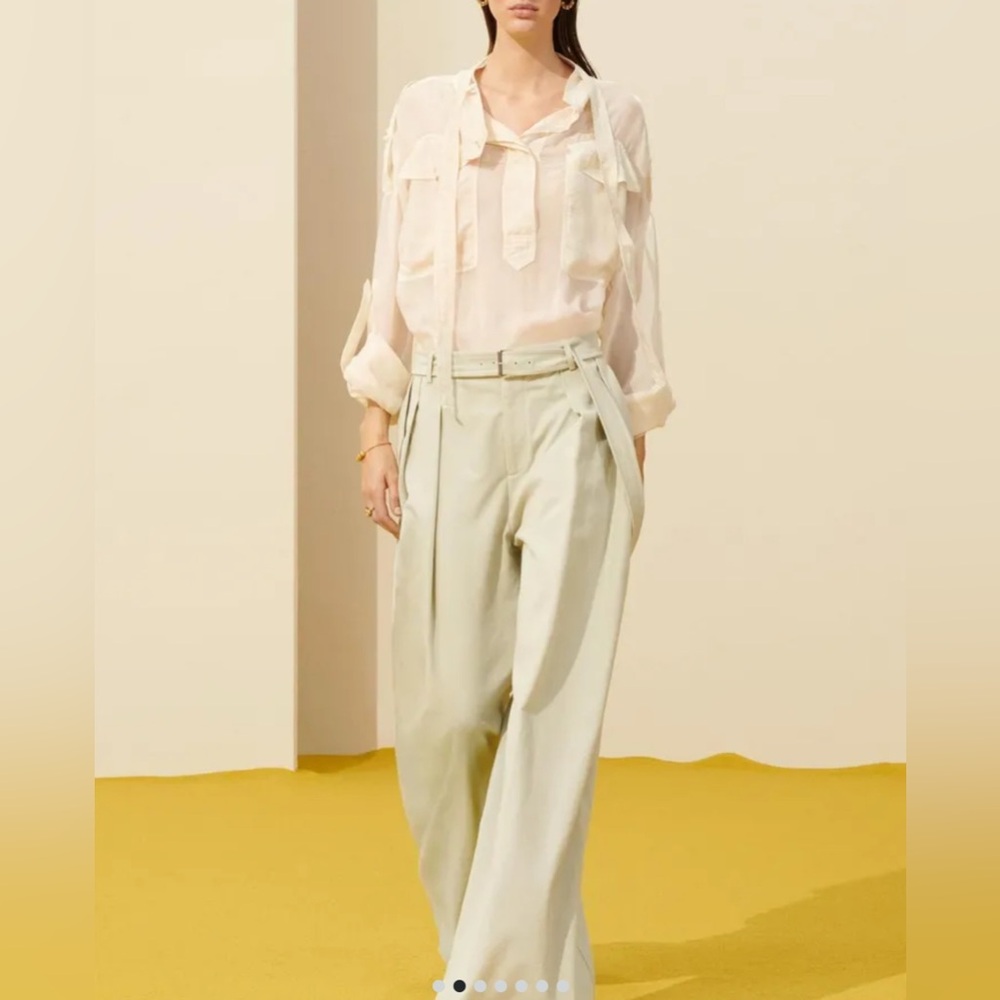 ZARA SRPLS Belted Wide leg Pants size S pale green dart detail